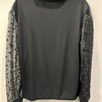 Pretty Little Thing  Black Rib High Neck Sheer Polka Dot Puff Long Sleeve Top Photo 1
