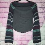 Free People  FAIRGROUND THERMAL WASHED BLACK WIDE NECK PATTERNED BELL SLEEVES XS Photo 1