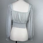 By The River Womens Gray Sheer Squared Neck Gold Speckle Crop Smocking Top small Photo 4