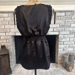 BCBGMAXAZRIA Babydoll Black Satin Top Blouse Medium smocked Surplice Goth Photo 7