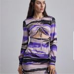 Silk Maison Maxi Dress Medium Purple Black Abstract Print Long Sleeve Cutout Purple Photo 1