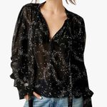 Free People  Stars Align Tie neck button front blouse size large Photo 2