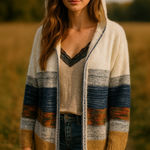 FATE Hooded Boho Stripe Cardigan Sweater – Size M Blue Size M Photo 0