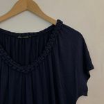 Anthropologie ELLA MOSS Odela Braid V-Neck Dress Navy Blue Blouson Mini Dress S Photo 3