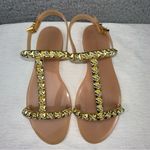 Stuart Weitzman Shoes 10 Gold Womens Jelly Rose Studded T-Strap Sandals Photo 5