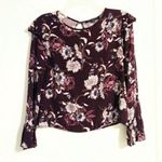 One Clothing Burgundy Floral Ruffle Shoulder Long Sleeve Blouse Top Size S Photo 0