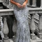 NWT ~ Gray Silver Sequins Mesh Halter V Photo 2