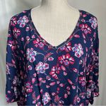 Como vintage Red White and Blue Floral Print Lightweight Popover Women’s Size M Photo 2