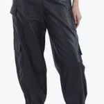 AQUA  Faux Leather Coated High Waisted Cargo Ankle Pants Black Women's Size L Photo 0