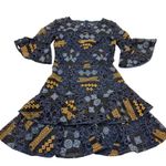 PROSE & POETRY Dress Womens X Small Blue Gold Eyelet Tiered Bell Sleeve Anthro Size XS Photo 0