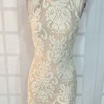 Hello Molly Cream Lace Halter Open Back Bodycon Mini Dress Size 12 Photo 0
