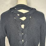 True Craft  Oversized Cable Knit Soft Black Cardigan Criss Cross Back Size XS Photo 5