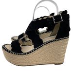 Marc Fisher Calita Black Suede Scalloped Crisscross Platform Espadrille Wedge 7M Photo 6