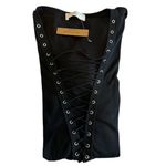 Lavender Field Lace Up Tunic Top V Neck Short Sleeve Black Casual Size S Photo 8