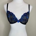 Sheer Black Blue Embroidered Floral Sz 32B Underwire Bra Mesh Photo 0