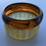 Vintage Tortoise Shell Lucite Bypass Bangle Bracelet Gold Metallic Stripes Sz 8” Brown Photo 0