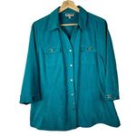 JM Collection Teal Blue Faux Suede Long Sleeve Button Down L Photo 0