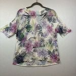 J. Jill purple green floral linen blend open knit breathable top size small Photo 12