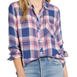 Rails Hunter Plaid Flannel Button Down Shirt Womens Large Purple Pink Blue White Photo 0