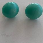 Vintage 1960s Lucite Moonstone Screw Earrings Aqua Green Half Dome Button ClipOn Blue Photo 8