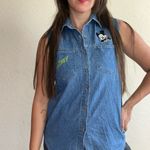 Vintage Mickey Mouse Button Down Denim Vest Blue Photo 1