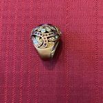 Beautiful ornate sparkly ring large purple center stone smaller blue stones EUC Photo 3