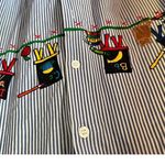 Karen Scott  Vintage Teacher Striped Embroidered Button-Up Shirt Blue/White Large Photo 7