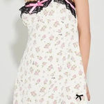 Betsey Johnson  Babydoll Floral Slip Dress Size Small Pink Bow Satin White Dainty Photo 0