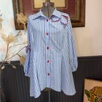 IC Collection Striped Cutout Blouse With Red Accents ~ Size Small 💛🍄 Blue Photo 3