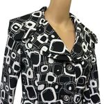 Erin London Double Breasted Geometric Print Belted Pea Coat Jacket Womens Medium Black Photo 2