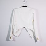 Helmut Lang Women's Crepe Draped Asymmetrical Leather Trim Detail Blazer Jacket Photo 3