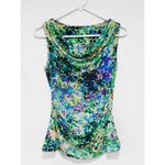 Cable & Gauge Women's Multi Printed Cowl Neck Mesh Stretch Sleeveless Top Size S Photo 3