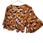 American Eagle  Orange Floral Flare Sleeves Tie Front Crop Top Blouse Medium Photo 1