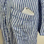 Free People  We The Free Sail Away Linen Stripe Shirt Blue Photo 6