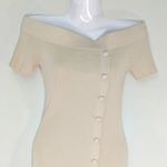 NY&C Eva Mendes Off Shoulder Button Down Ribbed Bodycon Dress XS‎ Tan Photo 2