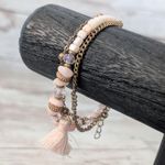 Light Pink and Bronze Tone Bracelet with Tassel Dangle Photo 0