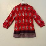 Maeve Anthropologie  Woodland Walk Buttondown red aztec ikat boho blouse size 2 Photo 12