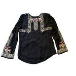 Floral Embroidered Boho Bohemian Pullover Tunic Shirt Black Photo 1
