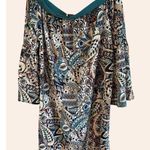 Glam NWOT New  American Made Off-Shoulder Boho Print Dress Bell Sleeves Size S Photo 5