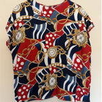 Vintage VTG Woodsbury Nautical Rope Compass Journey Blouse Shirt Womens Medium Photo 0