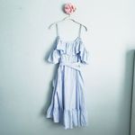 Jill Stuart Blue and White Striped Cold Shoulder Ruffle Trim Dress Photo 7