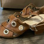 Andrew Geller  Tan Slingback Sandals w/ Silver Circular Designs, Size 9M Photo 0