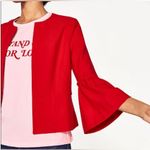 ZARA Ruffled Bell Sleeve Open Front Cropped Blazer Jacket Red Size Small Photo 0