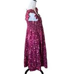 Hill House  Home Ellie Nap Dress Midi Ruched Burgundy Botanical Size Large Photo 4