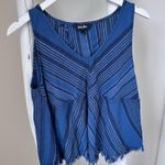 Indigo Rein Blue Striped Split Back Linen Blend Tank Top Size Medium Photo 10