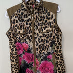 BASLER Y2K Animal Print Flower Lightweight Vest Womens Full Zip Size L 40 2245 Brown Size L Photo 0