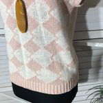Vintage 80s 90s Knitted Cotton Top Diamond Pattern Pink Blouse Photo 7