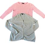 Brooks Brothers Set 2 Cable Knit Silk Cashmere Cardigan Sweater PinkBlue Women L Photo 0