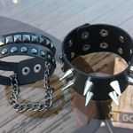 2 pcs Gothic Spike faux leather punk bracelet Chain emo Rivets Cuff Black Photo 2