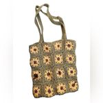 Handmade Knitted Sunflower Tote Bag Green Yellow And Brown 12” Photo 1